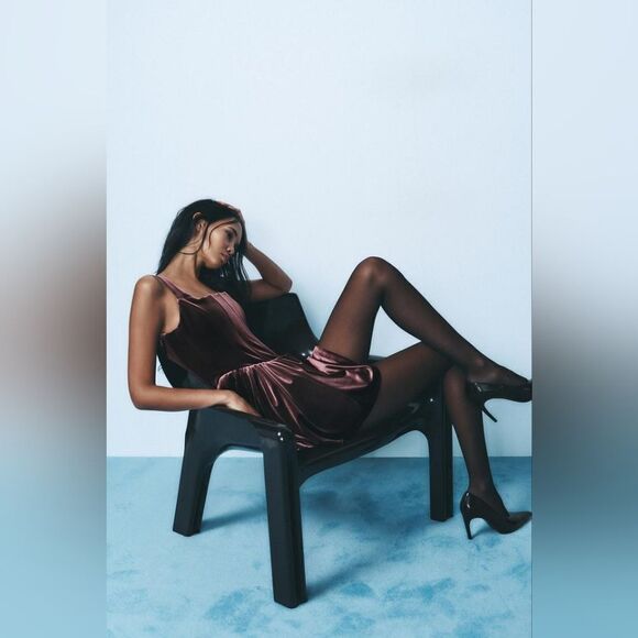 NWT NEW ZARA 2024 mauve GATHERED CORSETRY-INSPIRED DRESS corset rushed maroon - Picture 9 of 16